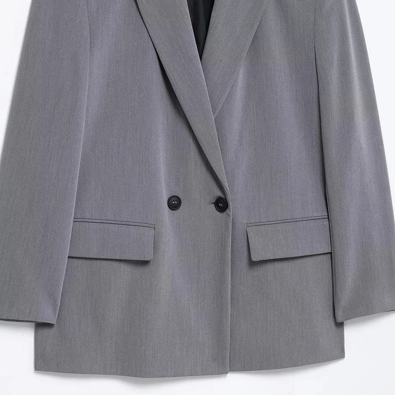 Women's Blazer Jacket Office Wear Woman Black Jacket Business Casual Loose Long Blazer Coat Double-Breasted Gray Jacket