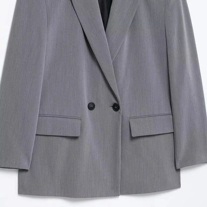 Women's Blazer Jacket Office Wear Woman Black Jacket Business Casual Loose Long Blazer Coat Double-Breasted Gray Jacket