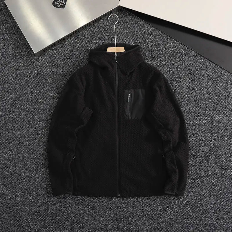 2026 Outdoor Men's and Women's Leisure Sports Fishing Travel Trend Mountain Grab Velvet Hooded Wavy Camping All-match Jacket