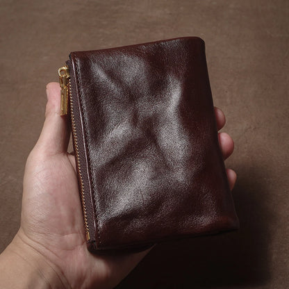 Vintage Genuine Leather Trifold Wallet for Men Women Zipper Coin Purse Driver License ID Credit Card Luxury Cowhide Wallet