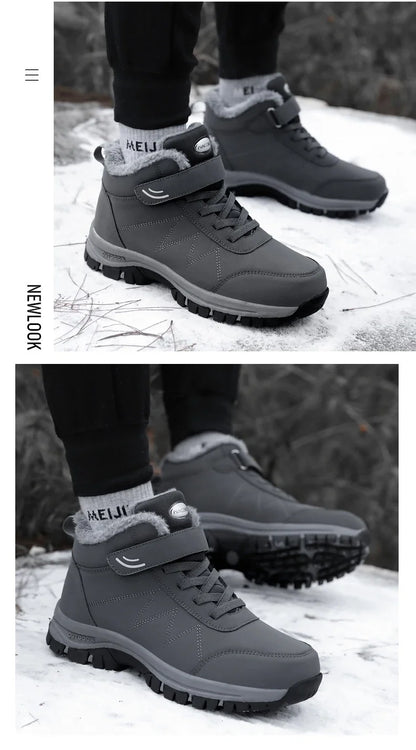 Men Waterproof Outdoor Boots Winter Warm Popular Footwear Male Suede Casual Snow Plush Warm Shoes Leather Walking Shoes 35-46