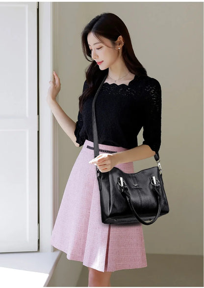 Genuine 3Layers High Quality Soft PU Leather Ladies Shoulder Crossbody Bags for Women  Luxury Handbags  Women  Designer A Main