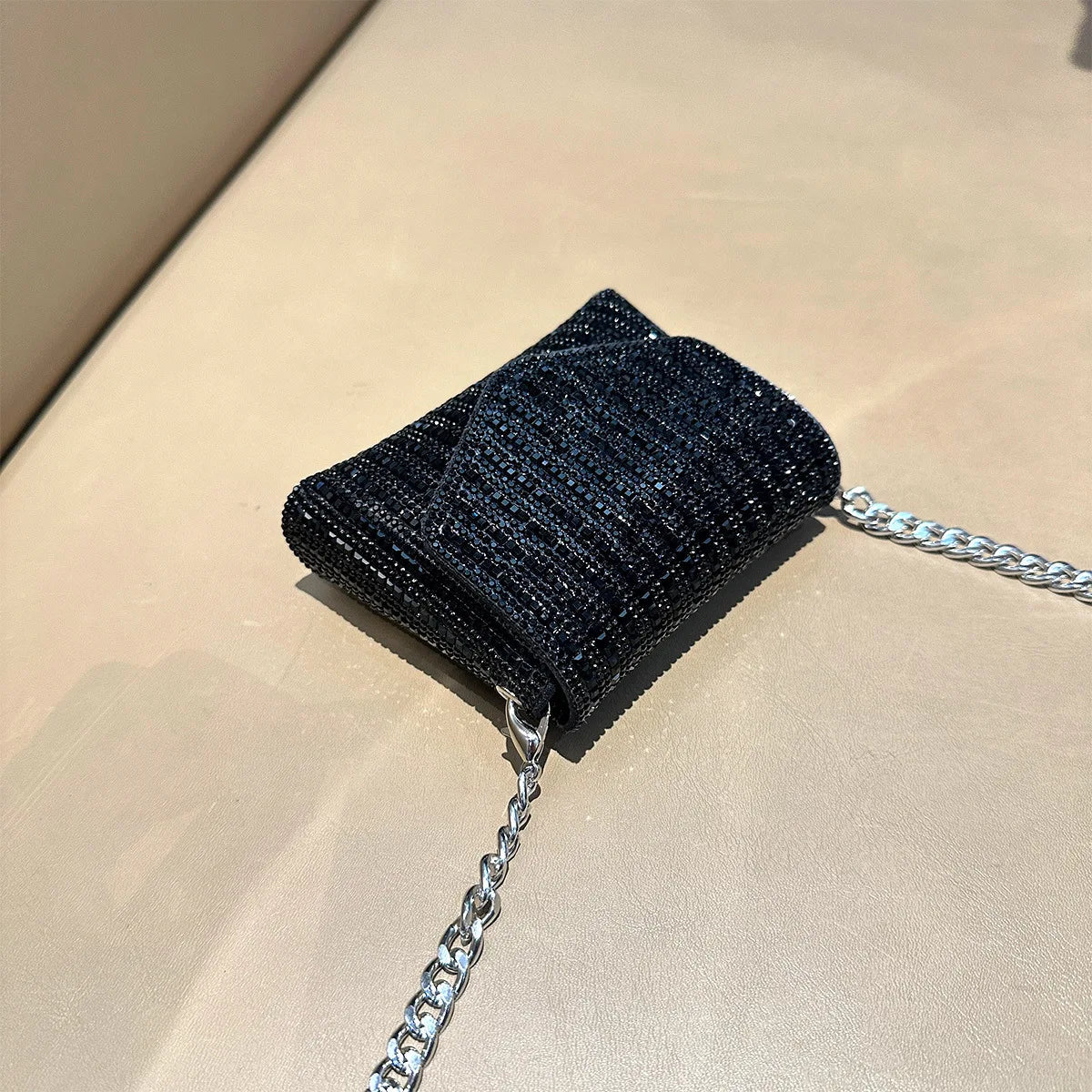 Rhinestones Bag for Women 2024 Mini Purses and Handbags Clutch Wallets Ladies PU Leather Chain Party Evening Shoulder Bag