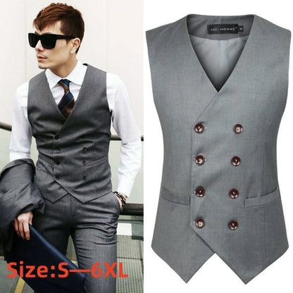 2026 Men's Slim Waistcoat Vest Spring Autumn Solid Double Breasted Oversized Suit Vest Men Formal Blazer Vest Wedding Party Tops