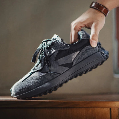 Spring Vintage Thick-soled Patchwork Black Sneakers Casual Breathable Jogging Shoes Low-top Lace-up Sporty Summer Shoes