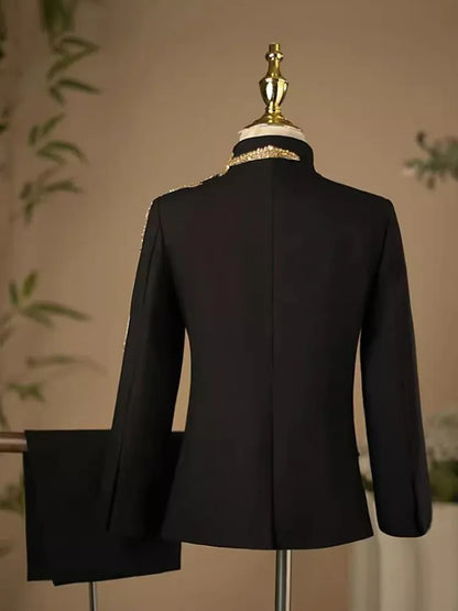 2PCS New Children's Suit Host Performance Costume Kids Wedding Birthday Formal Party Evening Gown Boys Catwalk Blazer Sets A3378