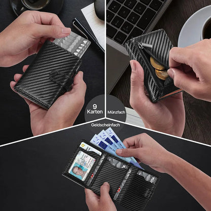 Porte-monnaie Pop-Up avec Compartiment Monnaie Protection RFID Porte-cartes de Crédit pour hommes