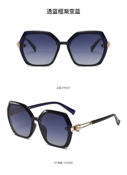 Fashion Large Frame Ladies Hollow Out Clover Inlay Women Polarized Sunglasses Drive Outdoors Sun Protection UV400 Sun Glasses