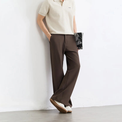 Black Business Suit Pants Men's Small Flared Elastic Comfortable Drape Loose Solid Color Office Casual Trousers Male Clothes