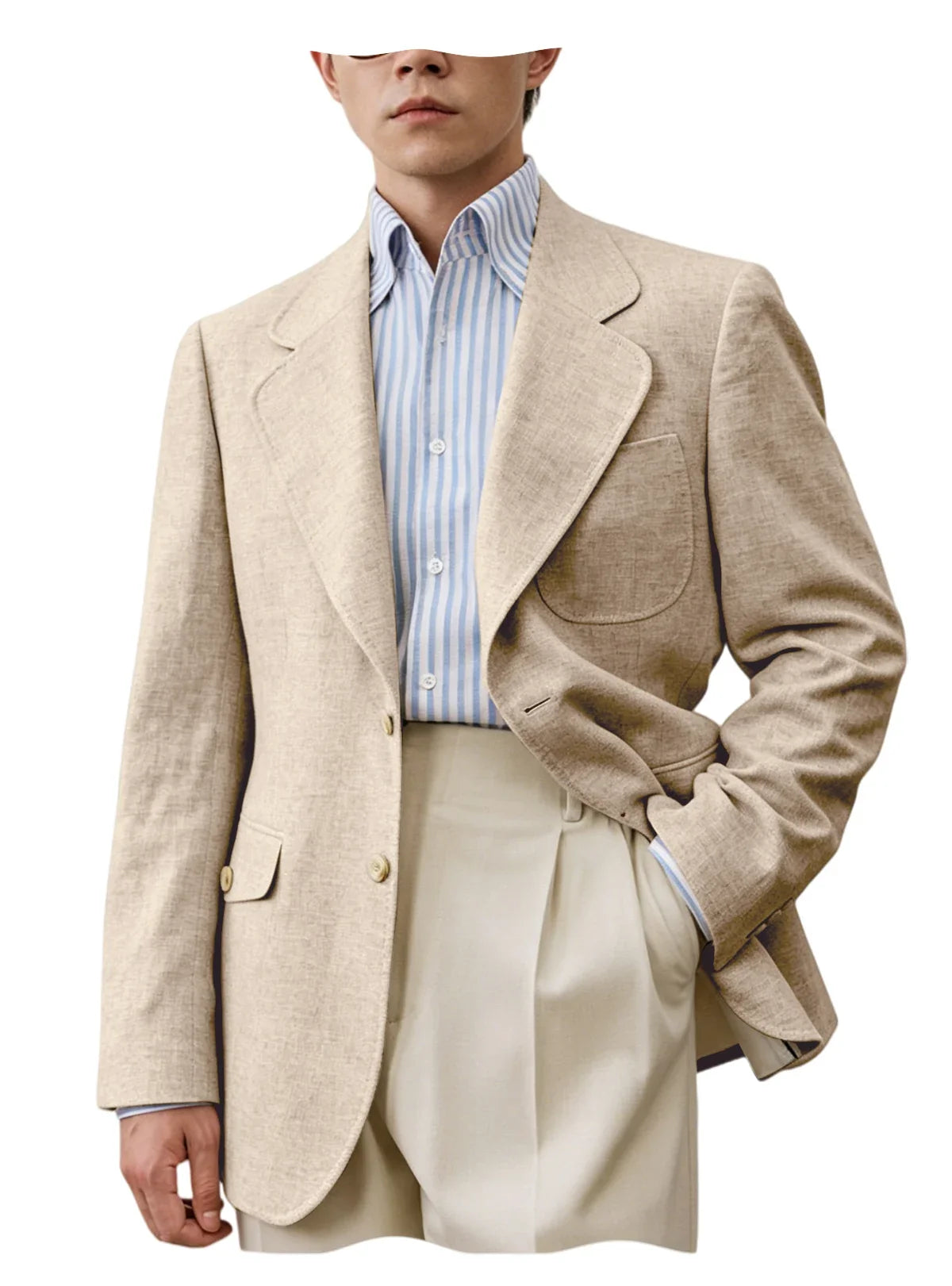 Men Premium Linen Fabric Suit Jacket Breathable Slim Fit Formal Office Daily Travel Streetwear Blazer Casual Coat