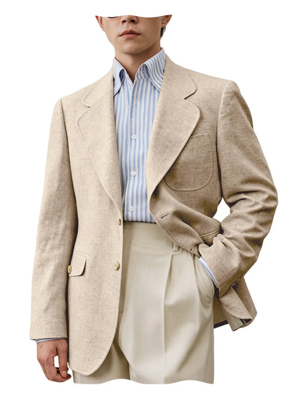 Men Premium Linen Fabric Suit Jacket Breathable Slim Fit Formal Office Daily Travel Streetwear Blazer Casual Coat