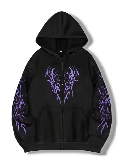 Autumn and Winter New Men's Fashionable and Trendy Casual Hoodie Zipper Jacket Y2K Printed Pattern Casual Retro Street Style Top