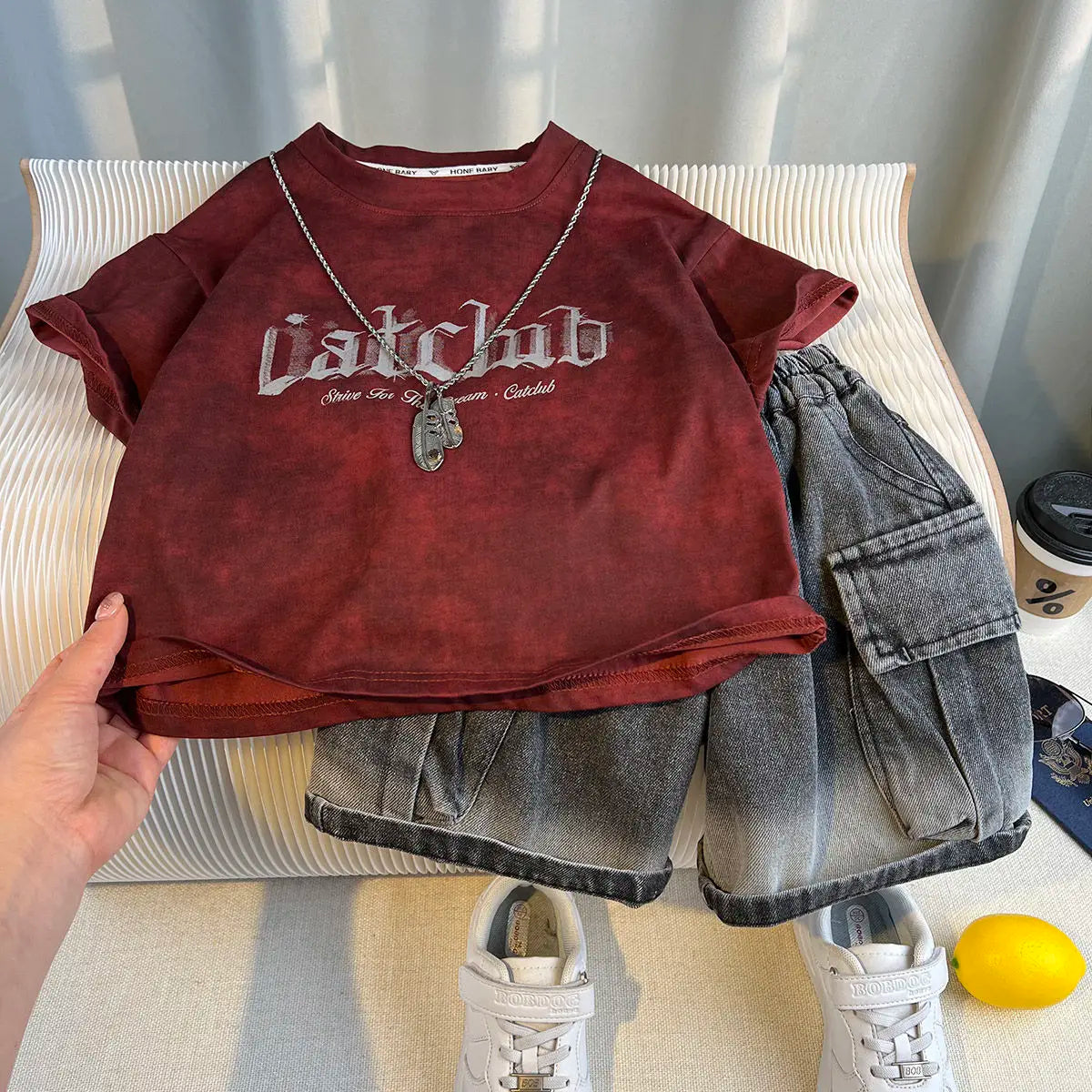 Korean Children's Summer Clothes Kids Set Outfits Boys 2026 Handsome Sleeveless&Short Sleeved T-shirt Denim Shorts 2-piece Set