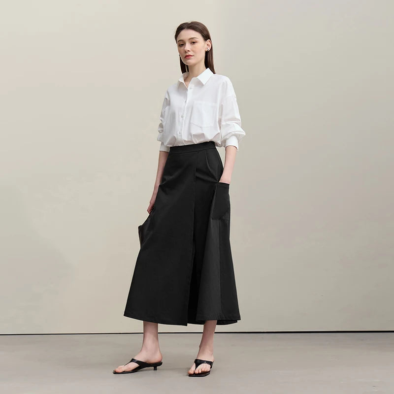 Women's A-Line Skirt 2026 Summer New Textured Relaxed Pocket Midi Culottes Versatile Casual Style Skirt For Women 12622124
