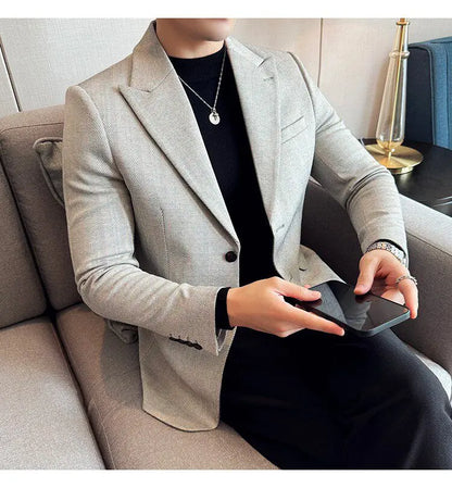 Men's Herringbone Stripe Suit Blazer Classic Lapel Dress Jacket Elegant Slim Fit Fashion Simple Casual Business Prom Suit Jacket