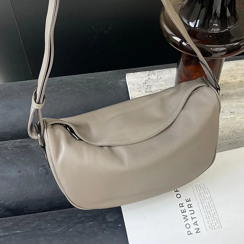 High Quality Genuine Leather Crossbody Luxury Handbag for Women, Large Capacity Shoulder Bag, Cowhide Retro Fashion Saddle Bag