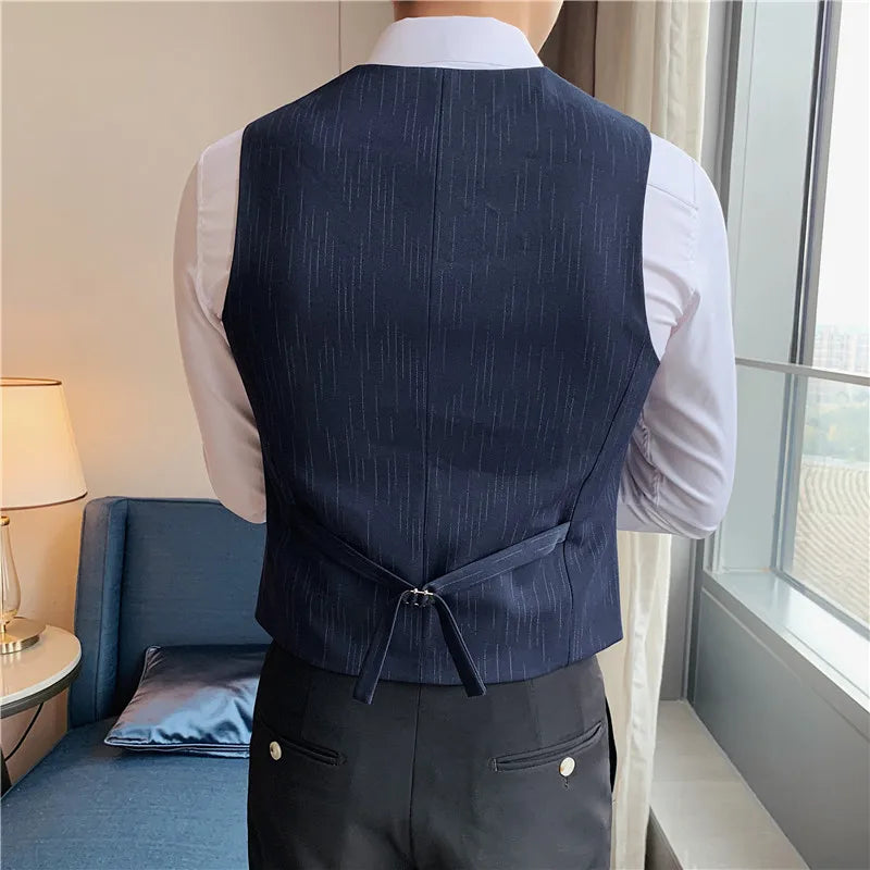 Plus Size 7XL 6XL 5XL Men's Fashion Striped Suit Vest British Style Business Work Slim Fit Wedding Social Sleeveless Vest