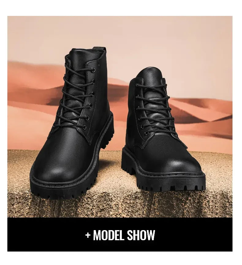 Men Shoes Autumn Anti Slip Waterproof High Top Black Lace Up Casual Leather Shoes Platform Boots Fashion Trend Motorcycle Boots