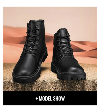Men Shoes Autumn Anti Slip Waterproof High Top Black Lace Up Casual Leather Shoes Platform Boots Fashion Trend Motorcycle Boots