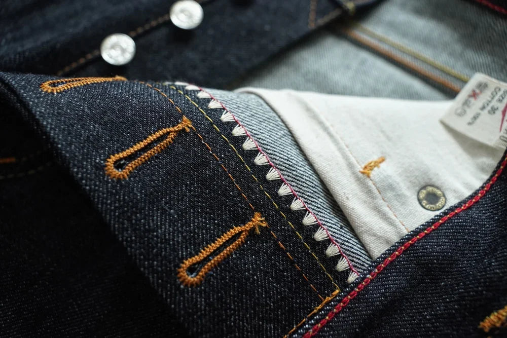 Mens Jeans Selvedge Denim Jeans for Man Silver Button Loose Fit Handmade 15 Oz