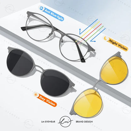 Magnetic Sunglasses Men Women Polarized Clip On Sun Glasses Frame Vintage Multifunctional lens Day Night Vision Eyewear UV400