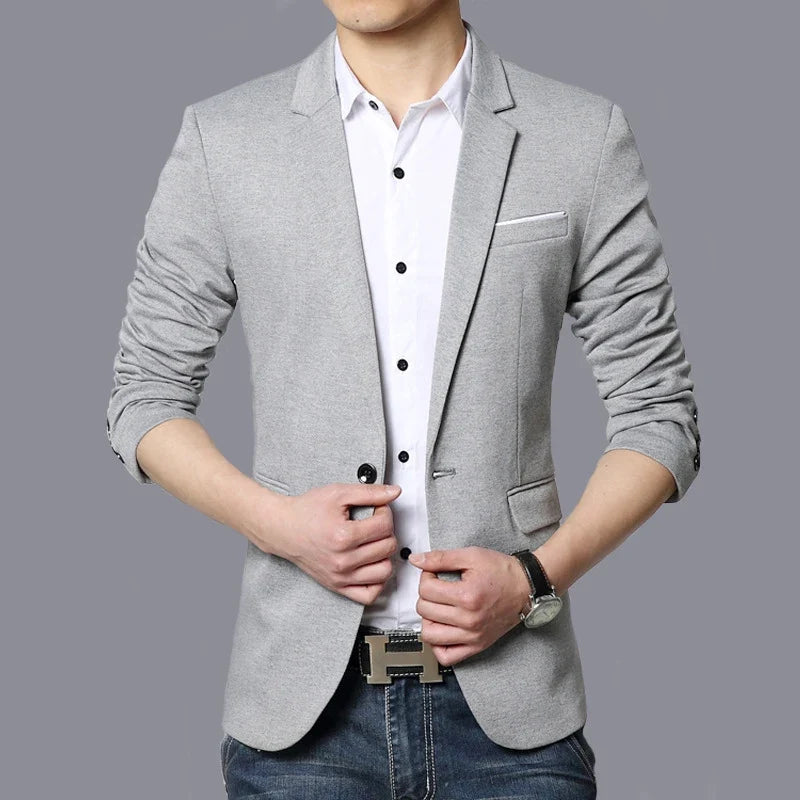 Autumn Brand Men Blazers Slim Fit Casual Suit Jacket Sold Color One Button Korean Style Business Wedding Party Blazer