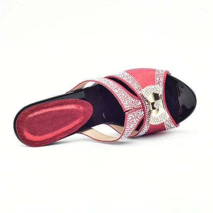 Latest Red Color Italian Ladies Shoes and Bag Sets Decorated with Rhinestone African Matching Shoes and Bags Italian In Women