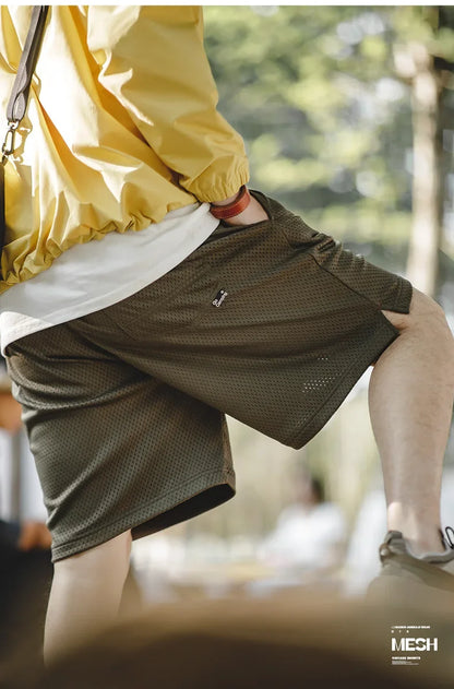Outdoor Mesh Basketball Shorts Men's Summer Quick-Dry Breathable Pants with Elastic Waist Lightweight Running Sport Shorts