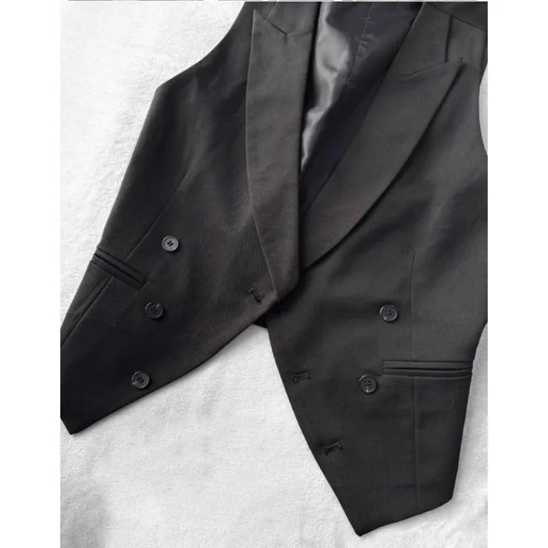 Man Waistcoat Vintgae Slim Turn Down Collar Male Suit Vest Simple Double-breasted Breathable Casual Versatile Men Vest