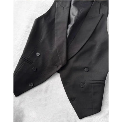 Man Waistcoat Vintgae Slim Turn Down Collar Male Suit Vest Simple Double-breasted Breathable Casual Versatile Men Vest