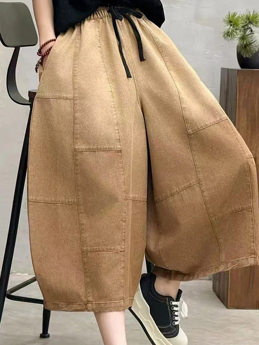 Women Summer Fashion Big Size Denim Pants 2025 Females Vintage Classic Loose Harem Trousers Elastic Waist Casual Jeans