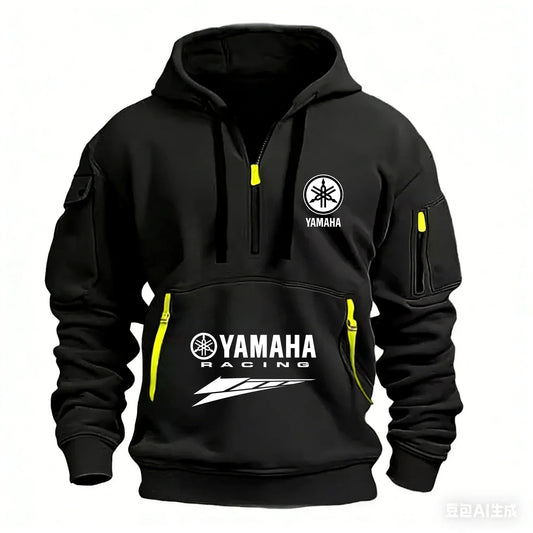 2026 New Yamaha Logo Racing Motorcycle Racing Outdoor Sports Men's Half Zipper Pocket Women's Large Hoodie