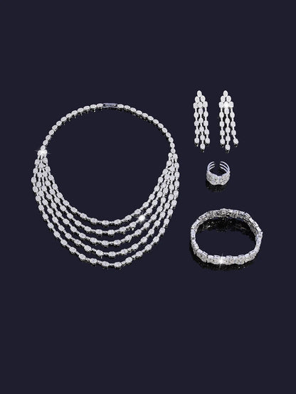 New Elegantly Quality Dress Jewelry Luxury Necklace Earrings Sets Cubic Zirconia Jewelry Sets Women Bridal Wedding