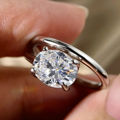 2ct Oval Cut Moissanite Rings for Women GRA Certified S925 Sterling Sliver Plated 18k White Gold Stackable Dainty Ring