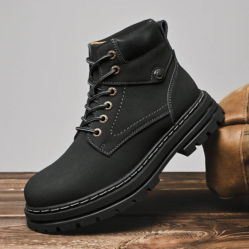 Handmade Outdoor Men Genuine Leather Boots Male Comfortable Business Party Casual Shoes Street Thick Sole Lace Up Shoes Big Size