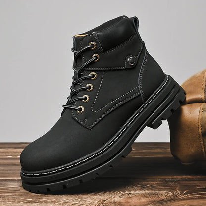 Handmade Outdoor Men Genuine Leather Boots Male Comfortable Business Party Casual Shoes Street Thick Sole Lace Up Shoes Big Size