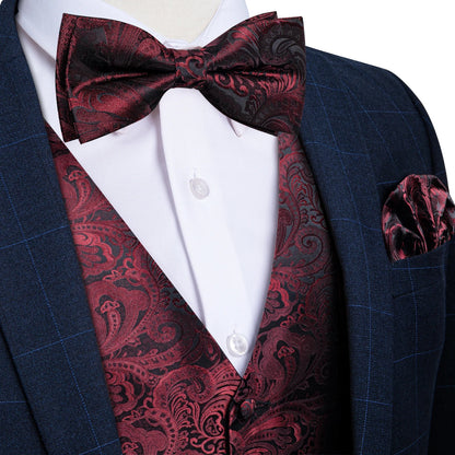 Men Wedding Vest Suit White Black Paisley Sleeveless Waistcoat for Man Shirt Accessories Fromal Bowtie Pocket Square Cufflinks