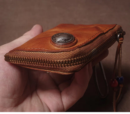 High Quality Genuine Leather Home Car Key Bag Retro Men Handmade Top Cowhide Coin Purse Women Zipper Mini Wallet Card Holde