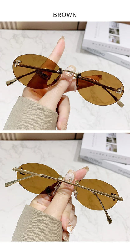 Elegant Diamond Oval Sunglasses Male Letter "F" Rimless Sunglasses  Car Sunglasses  Driving Glasses Sunglasses Women