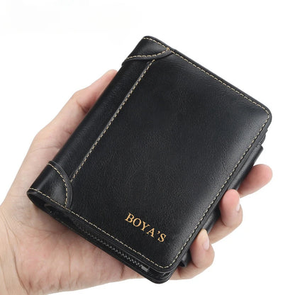 Men's High-Quality Vintage PU Leather Short Wallet, Fashion Zipper Card Holder with Coin Pocket, Durable Casual Daily Men Purse