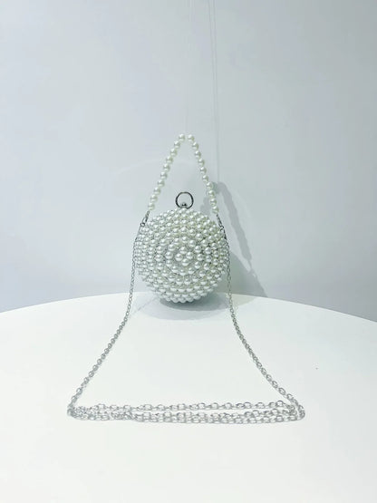 Round Pearl Clutch Purse Handbag Luxury Elegant Evening Bag Ring Handle For Women Bride Bridesmaid Wedding Party Handbag Purses