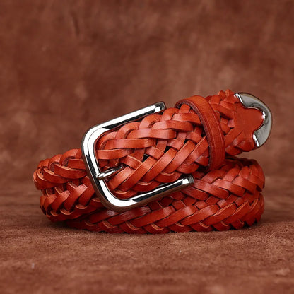 3.5CM Cowhide High Quality Genuine Leather Belts for Men Women Hand Woven Belt Strap Male Pin Buckle Jeans Cowboy Cintos Luxury