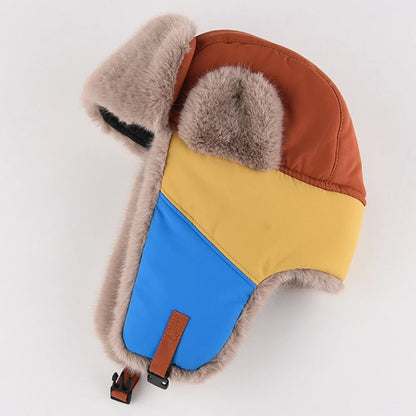 Russian Hat New Thick Warm Patchwork Winter Fur Hat for Men Women Windproof Riding Ski Earflap Cap Male Female Bomber Hat