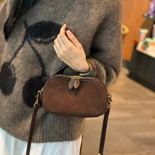 Russian Women's Genuine Suede Cowhide Leather Shoulder Bag Soft Cow Versatile Ladies Crossbody Bag Trendy Luxury Female Designer