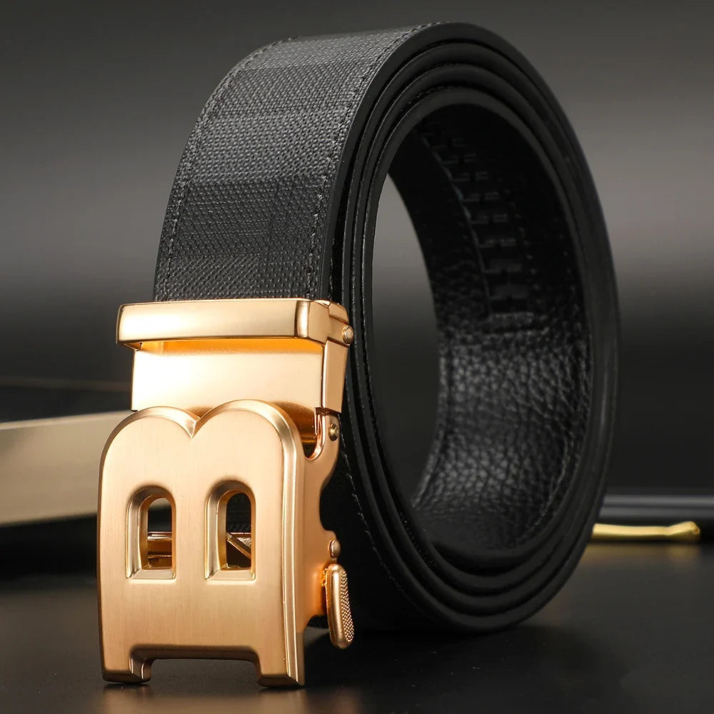 New Width 3.4cm Men's Belt Business Formal Real Leather Canvas Male Belt High Quality Metal Automatic Buckle Belt for men jeans