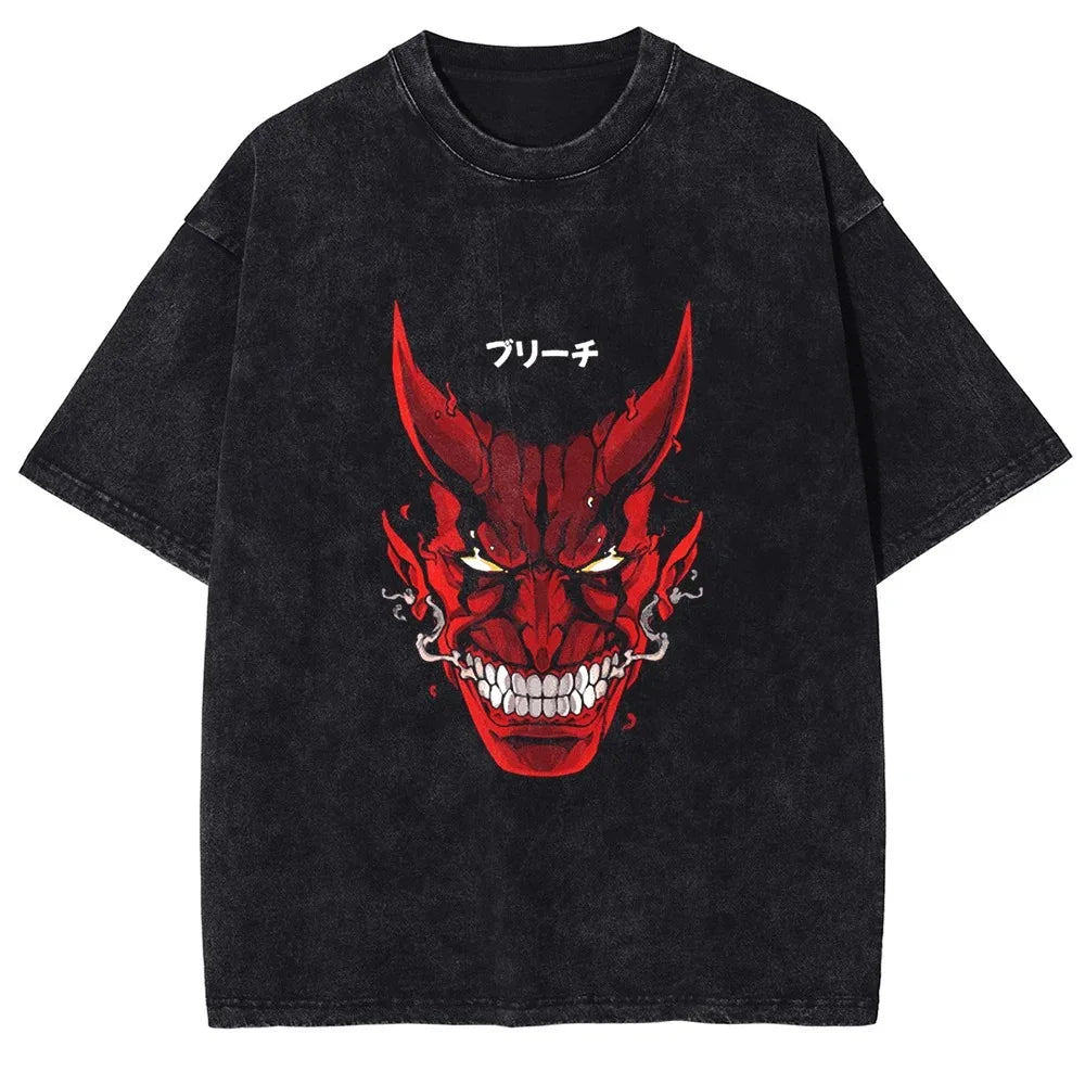 Japan Classic Anime BLEACH Zaraki Kenpachi Print T-shirt Men WomenCasual Tees Vintage Style Cotton Clothing Harajuku Washed Tops