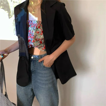 2025 Women's Summer Short-sleeved Jacket Casual All-match Loose Double-breasted Blazers Coat Woman Korean Chic White Blazer