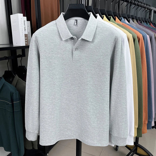 100%pure cotton autumn winter men's high-end designer fashionable long sleeved boutique button casual comfortable polo shirt top