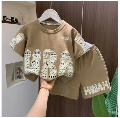 Summer Boys Cotton Leisure Print Alphabet T-Shirt+Shorts Pant Set School Kids 2PCS Tracksuit Children Sportswear Outfit 5-16 Yrs
