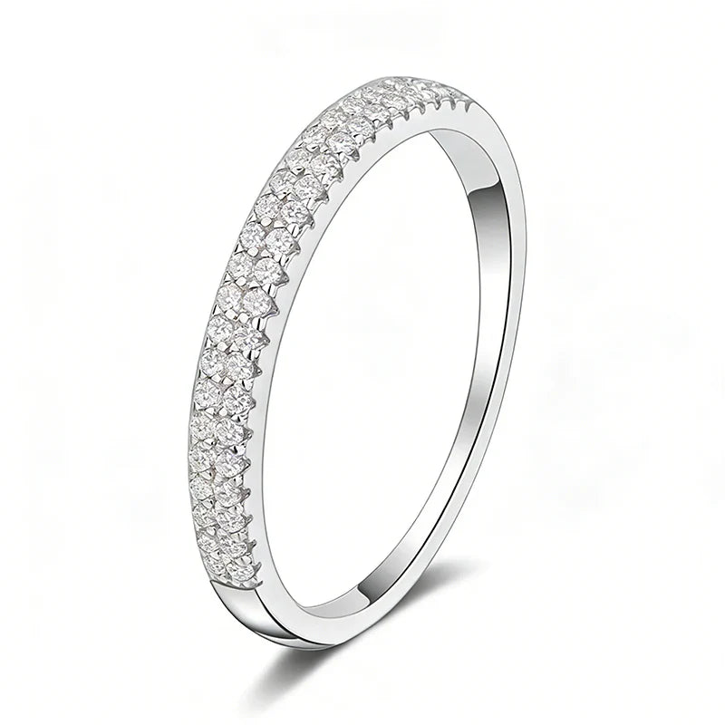 Full Moissanite Ring 925 Sterling Sliver with White Gold Plated  Eternity Band for Woman Party Sparkling Rings Jewely